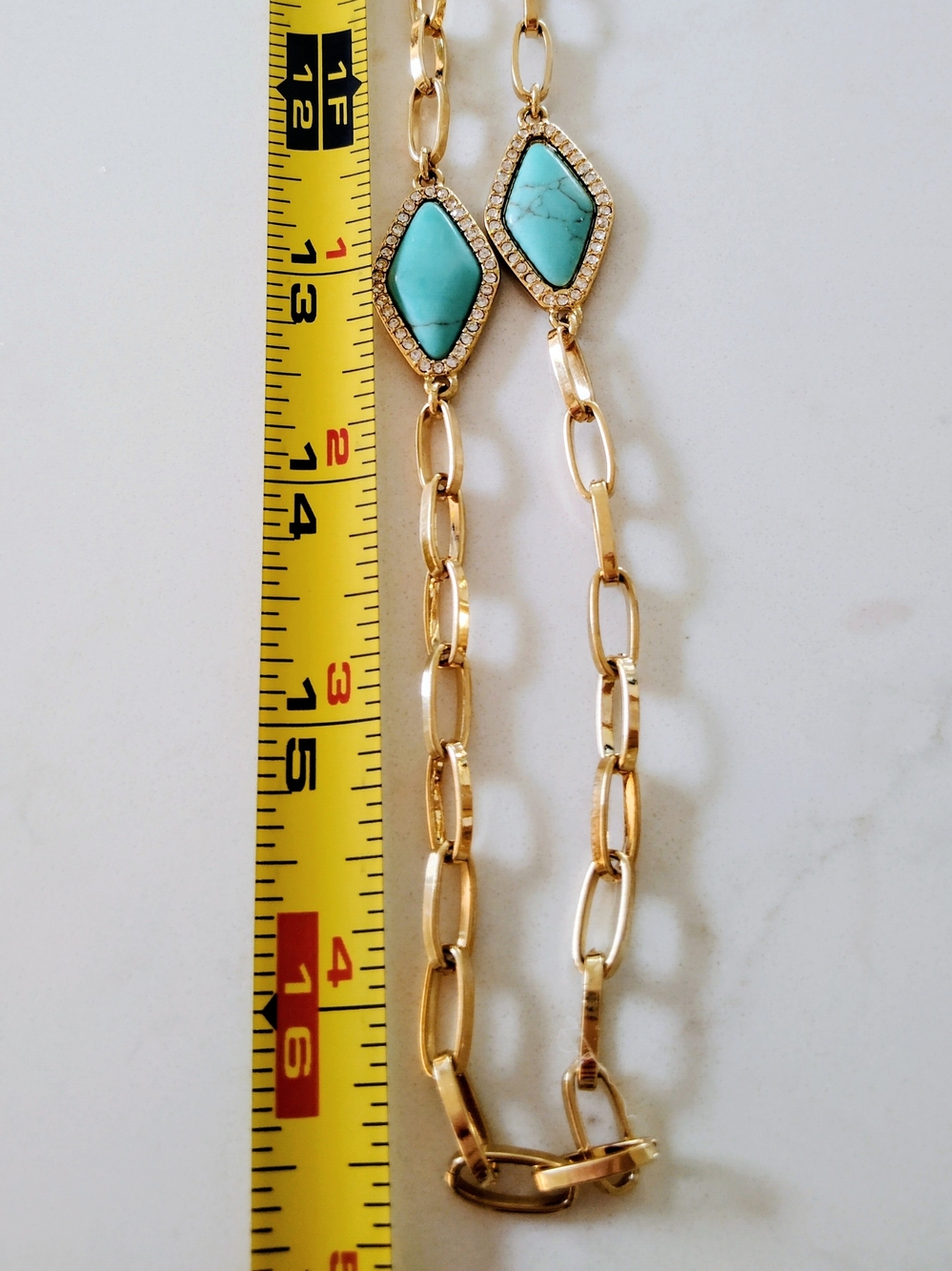 Lauren Ralph Lauren Gold-tone Paperclip Link Necklace with Turquoise Color Stone - Picture 3 of 7